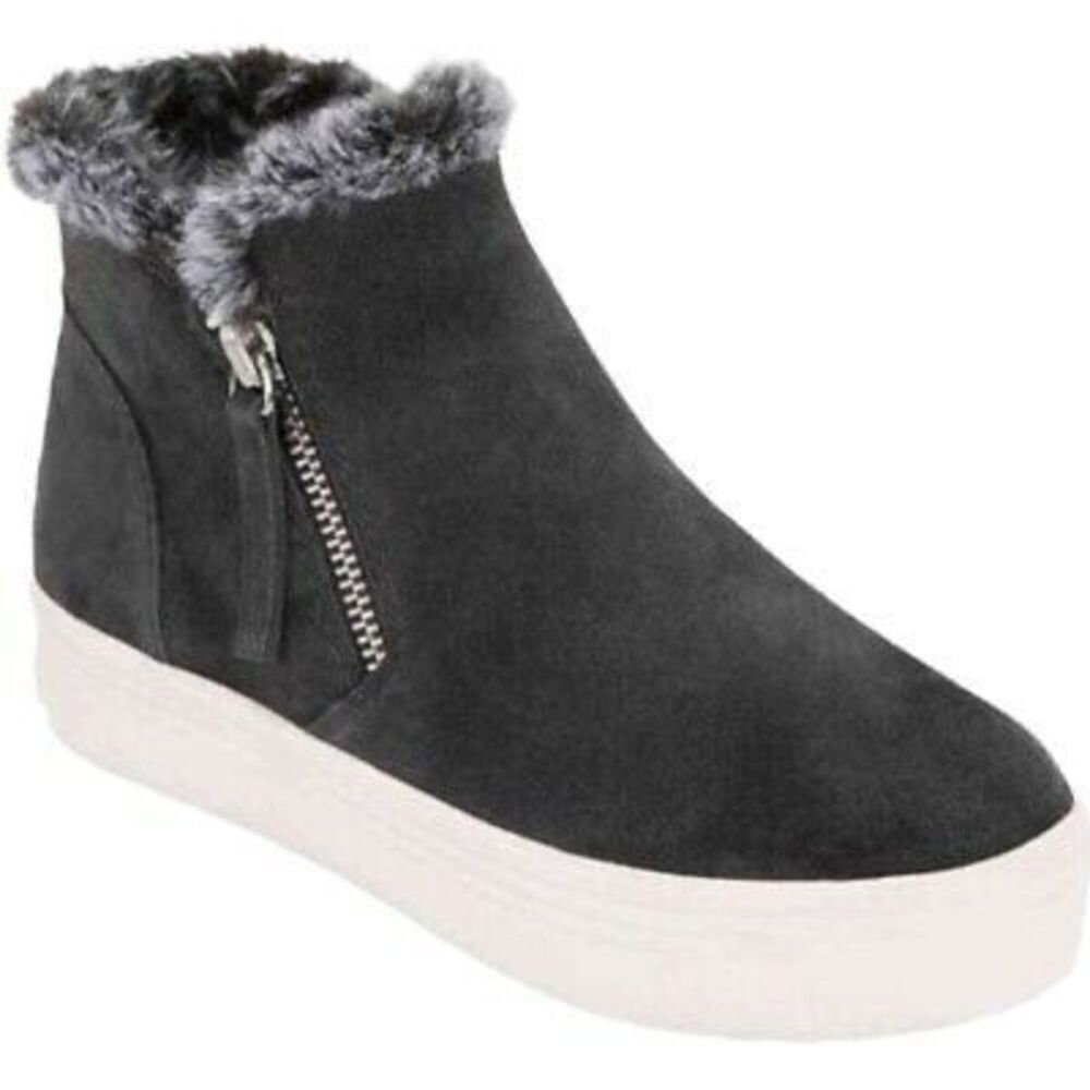 DV by Dolce Vita Gray Faux Fur Trim Suede Ankle Booties